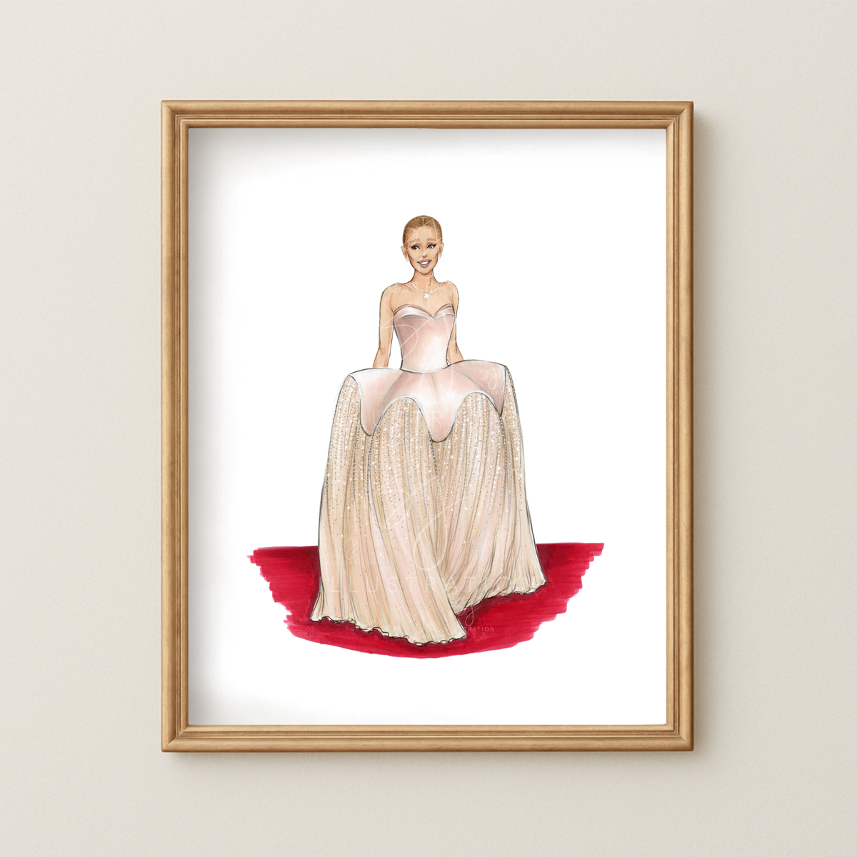 Stunning in Blush (Ariana Grande in Schiaparelli) | Red Carpet Fashion Illustration (EMBELLISHED PRINT)