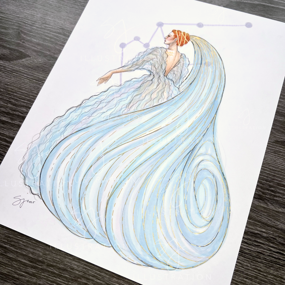 Aquarius | Zodiac Fashion Illustration (ORIGINAL)