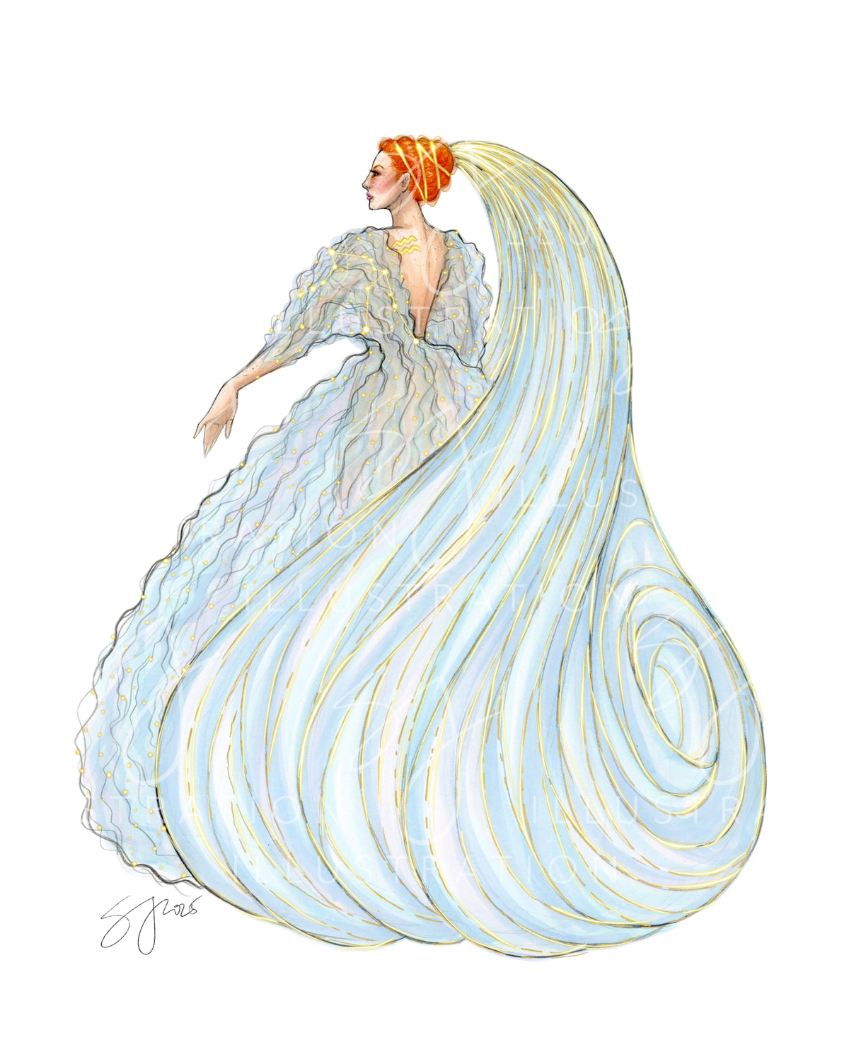 Aquarius (series 1) | Zodiac Fashion Illustration (ART PRINT)