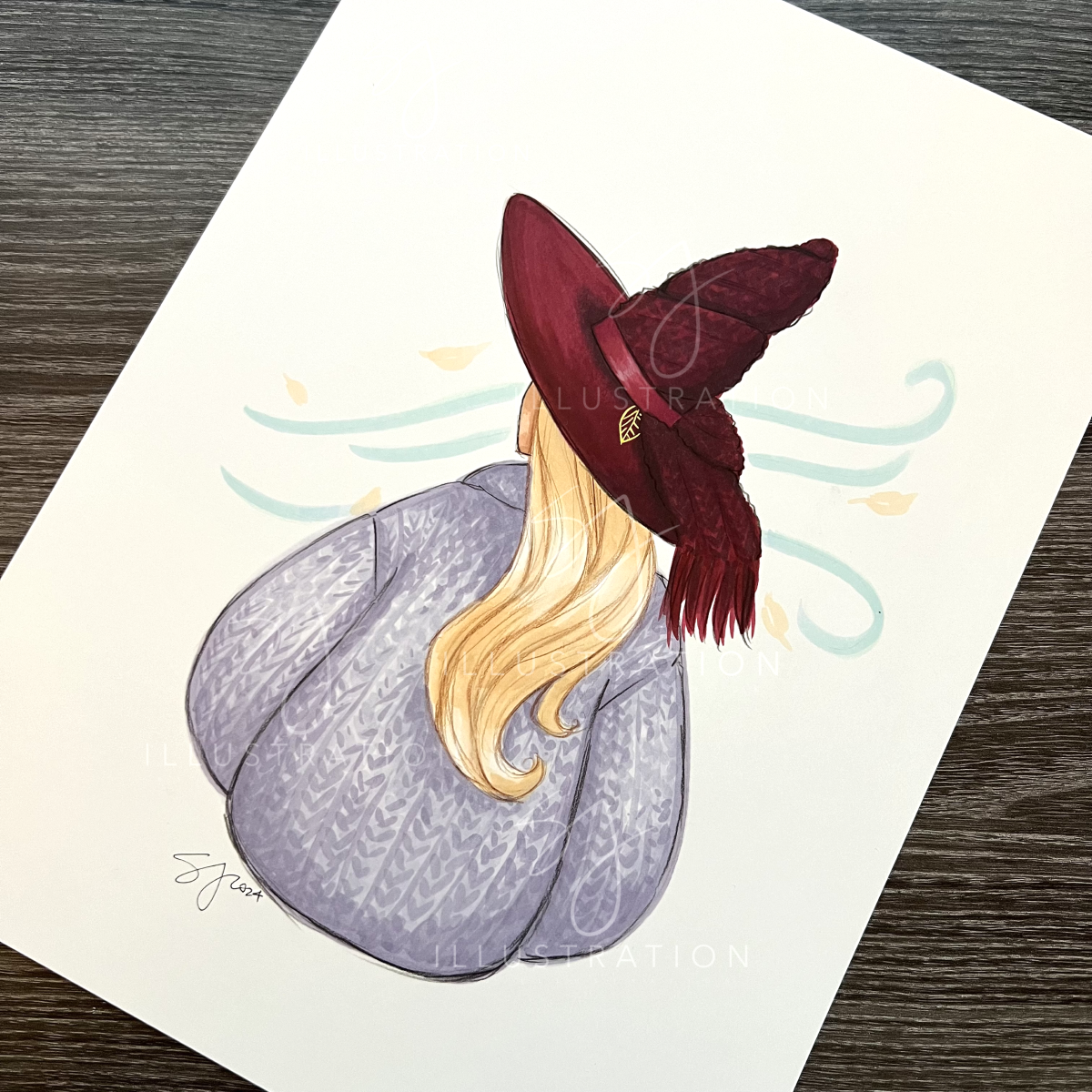 Cozy Witch Series: Brrrgundy Knit | Fun Fashion Illustration (ORIGINAL)