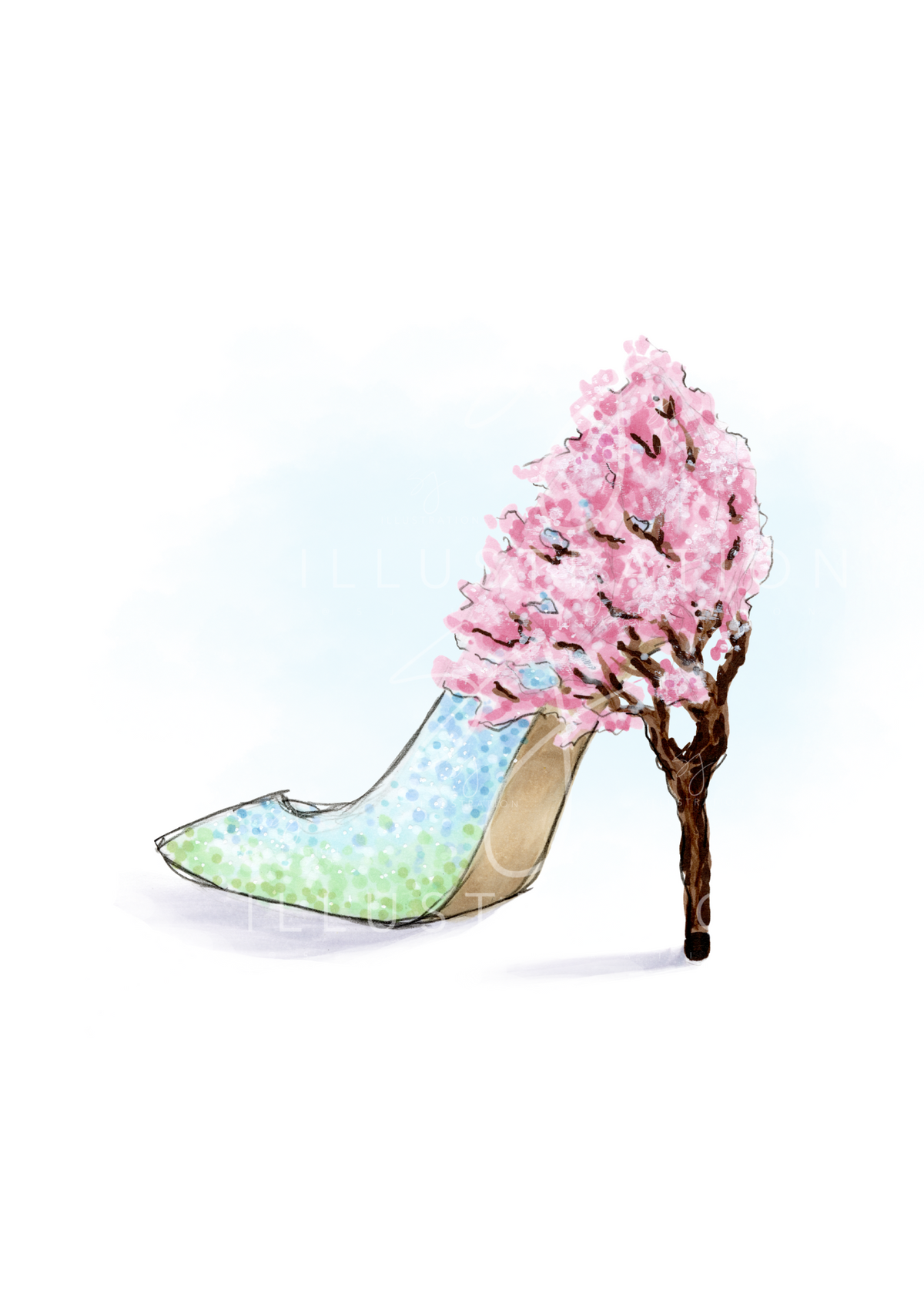 Step Into Spring (Cherry Blossom Heel) | Whimsical Stiletto Fashion Illustration (ART PRINT)
