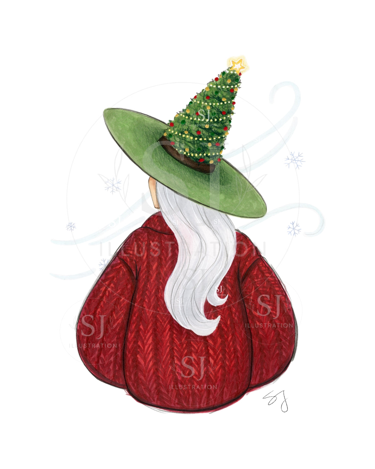 Cozy Witch Series: Christmas Witch | Christmas Holiday Witch Illustration (EMBELLISHED PRINT)