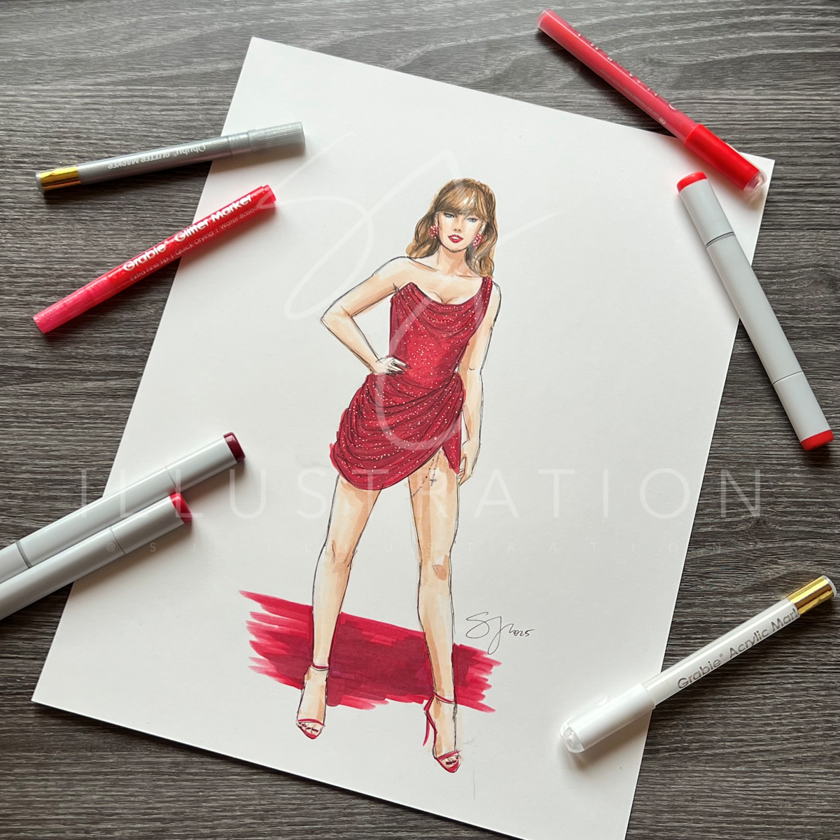 Glittering at the Grammys 2025 | Taylor Swift Red Carpet Fashion Illustration (ORIGINAL)