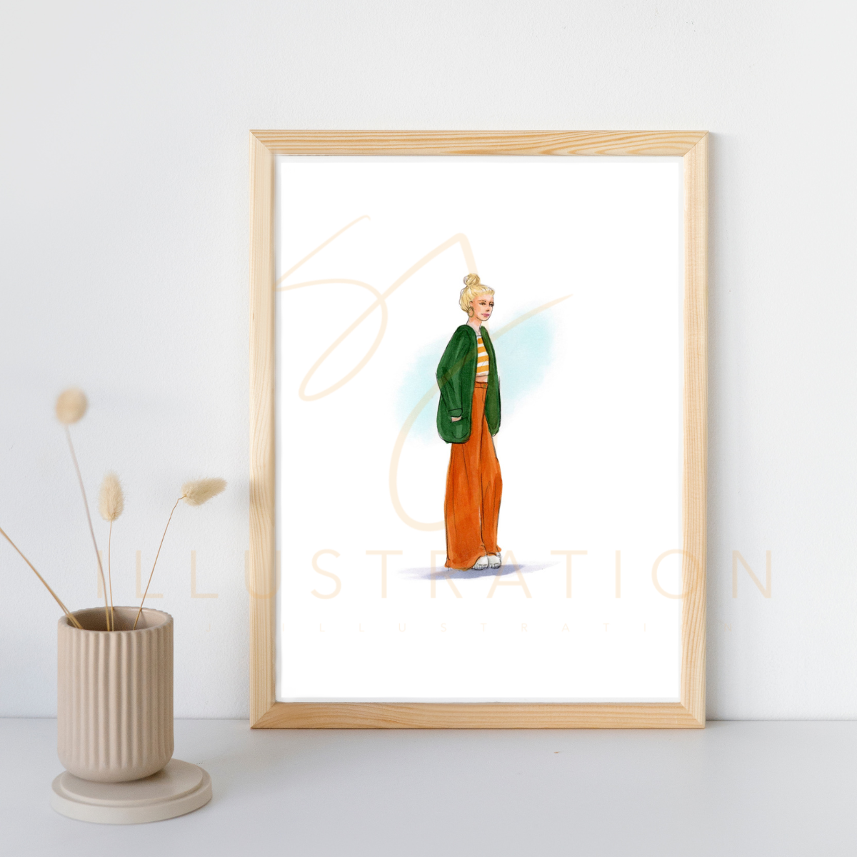 Tangerine and Green | Casual Fashion Illustration (EMBELLISHED PRINT)