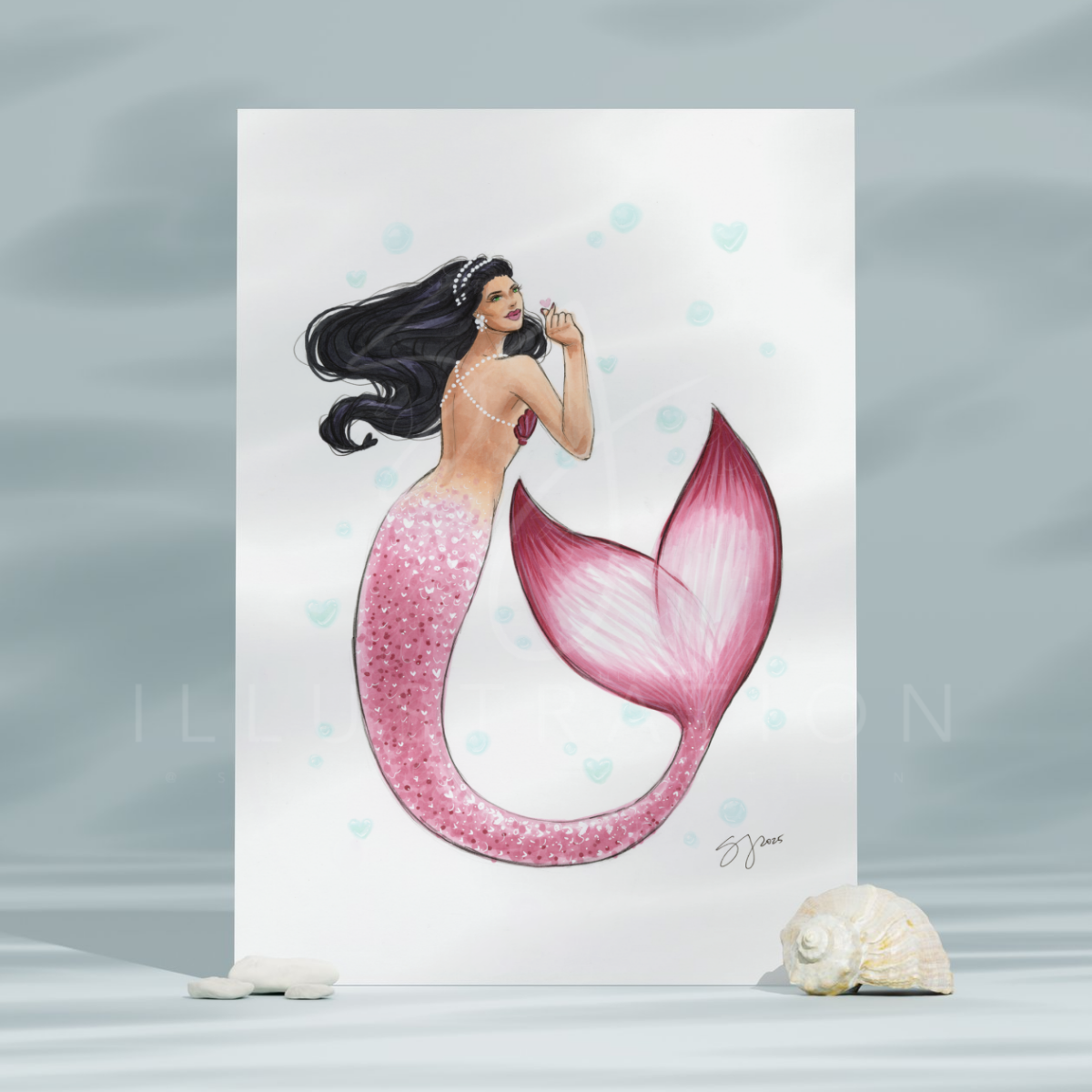Hearts of the Ocean | Whimsical Mermaid Illustration (ART PRINT)