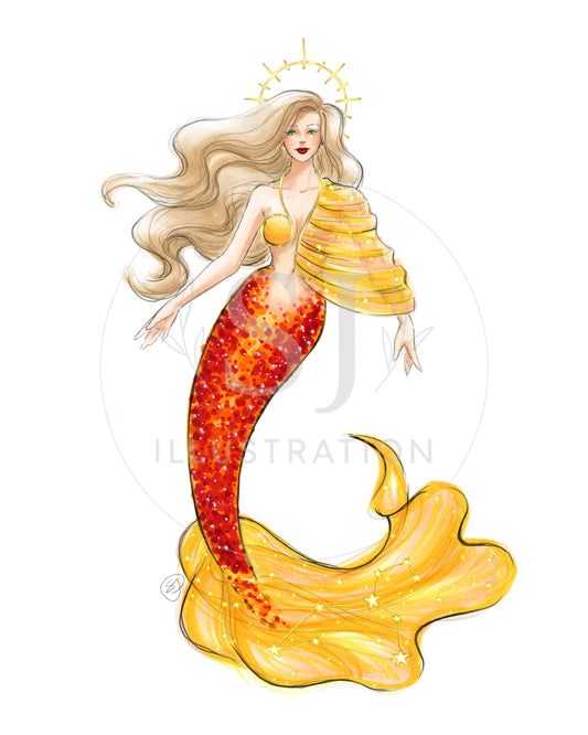 Leo (series 3) | Zodiac Mermaid Illustration (ART PRINT)