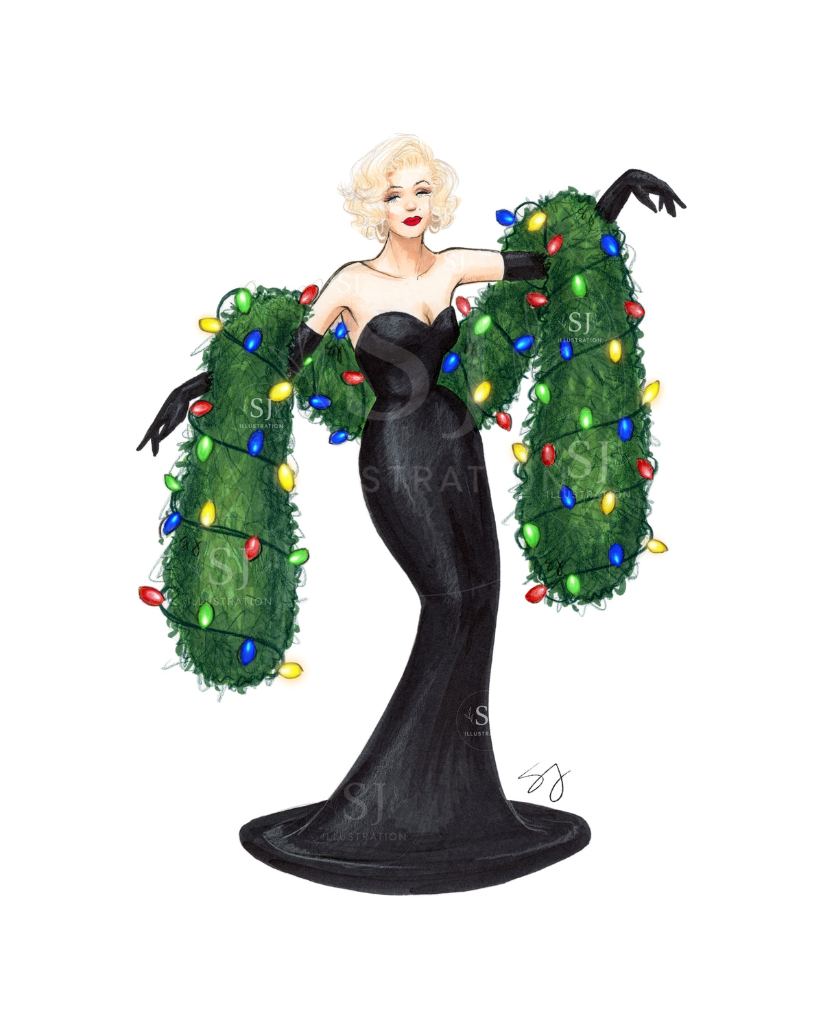Lit Up For the Holidays | Whimsical Winter Holiday Fashion Illustration (ART PRINT)