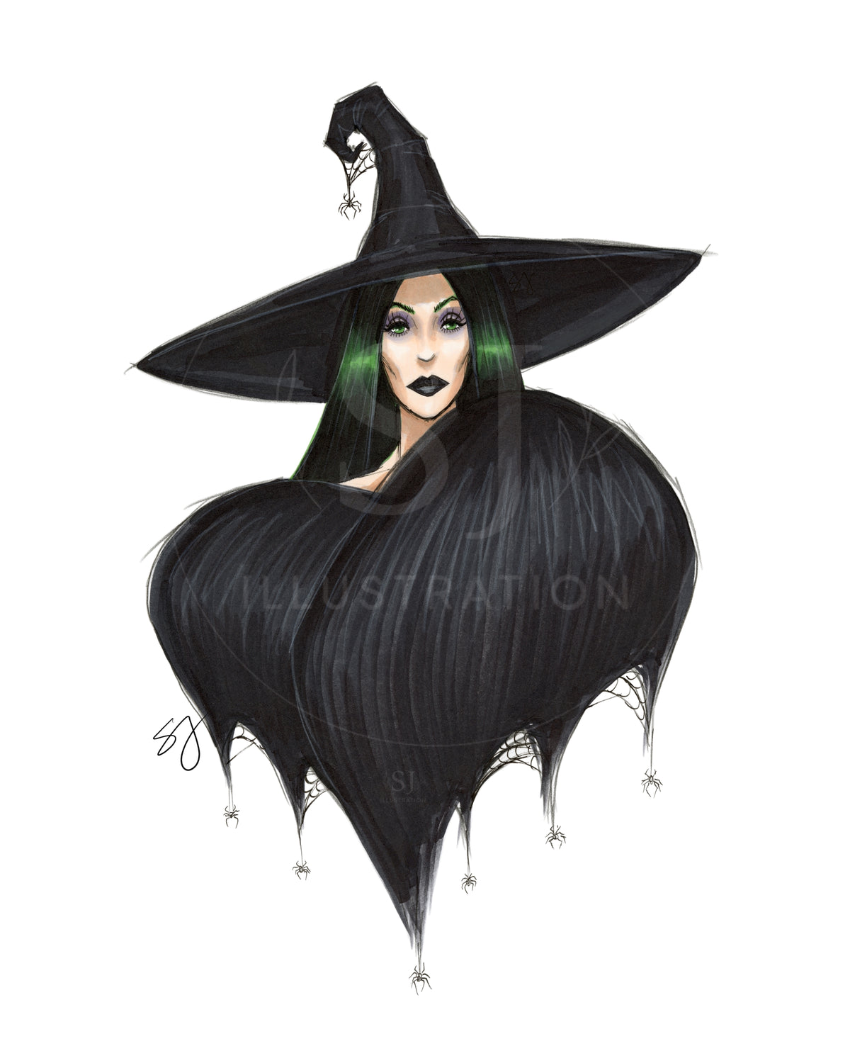 Monochrome Noir | Witchy Halloween Fashion Illustration (ART PRINT)