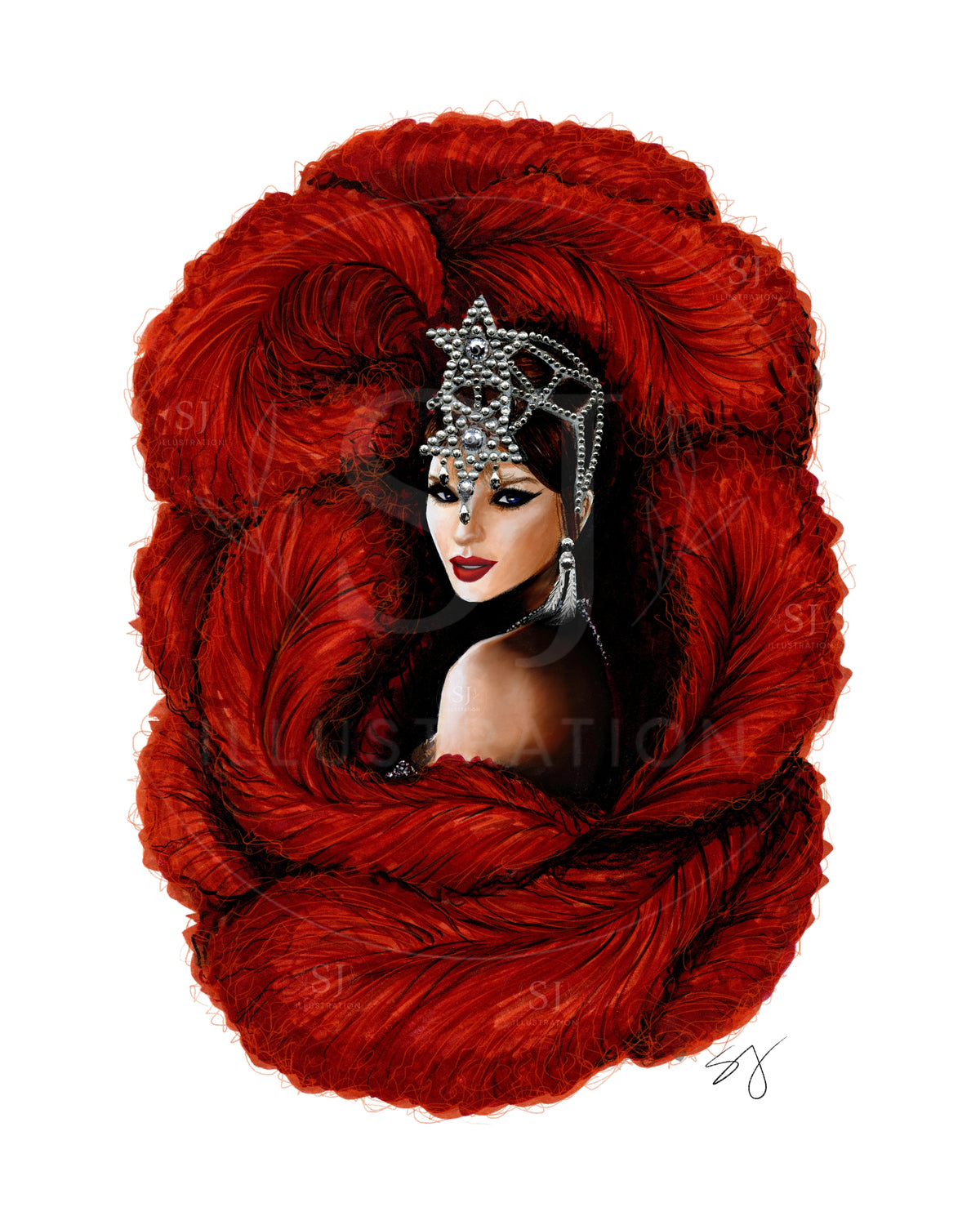 Portrait of a Showgirl | Album Inspired Portrait Illustration (EMBELLISHED PRINT)