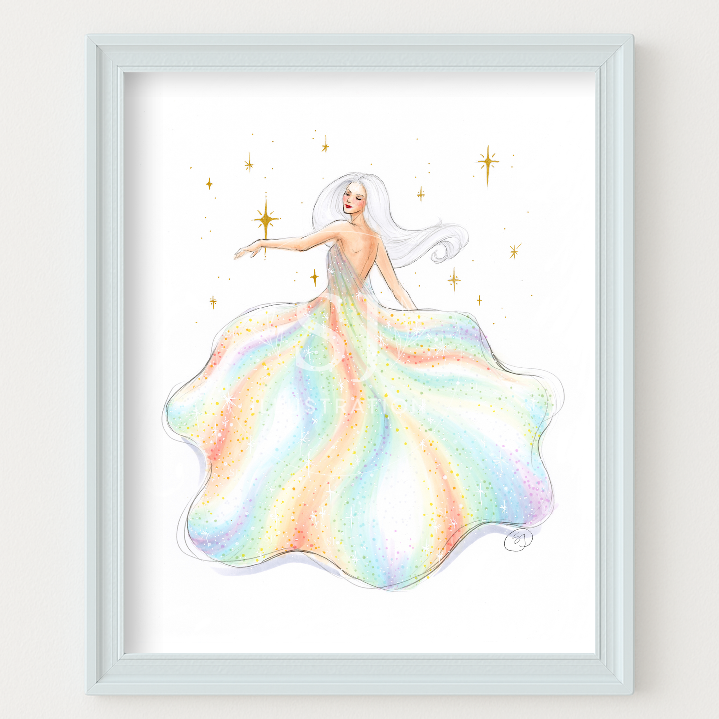 Rainbow Sparkle Gown | Summery Fashion Illustration (PRINT)