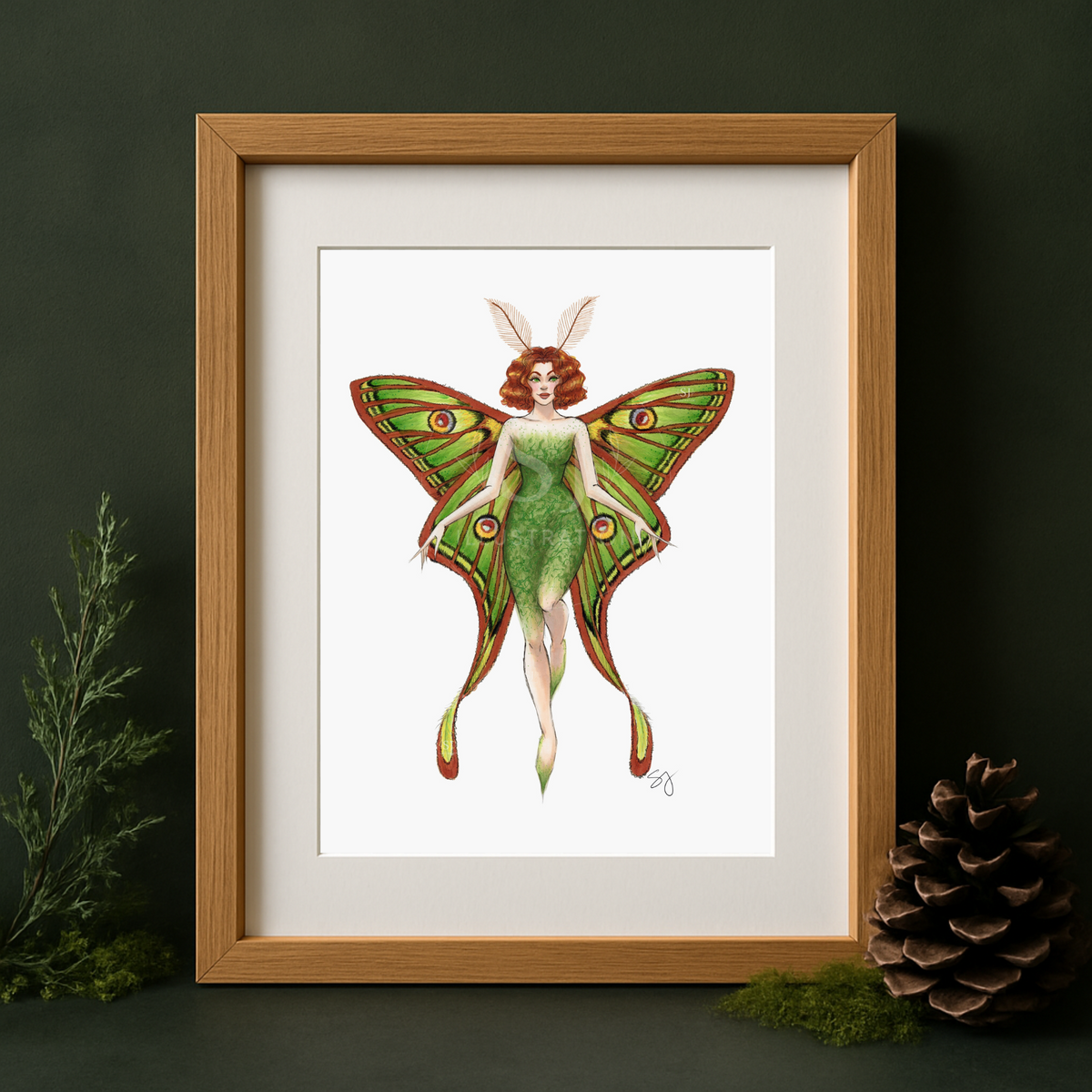 Spanish Moon Moth Forest Fairy | Magical Fairy Illustration (EMBELLISHED PRINT)