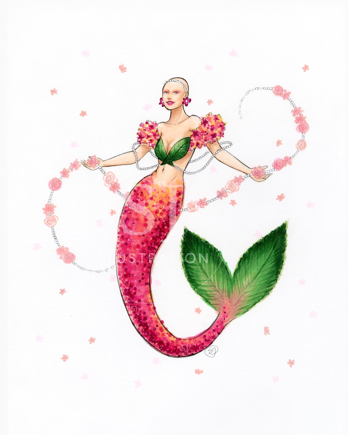 Spring Mermaid | Inclusive Mermaid Illustration (PRINT)