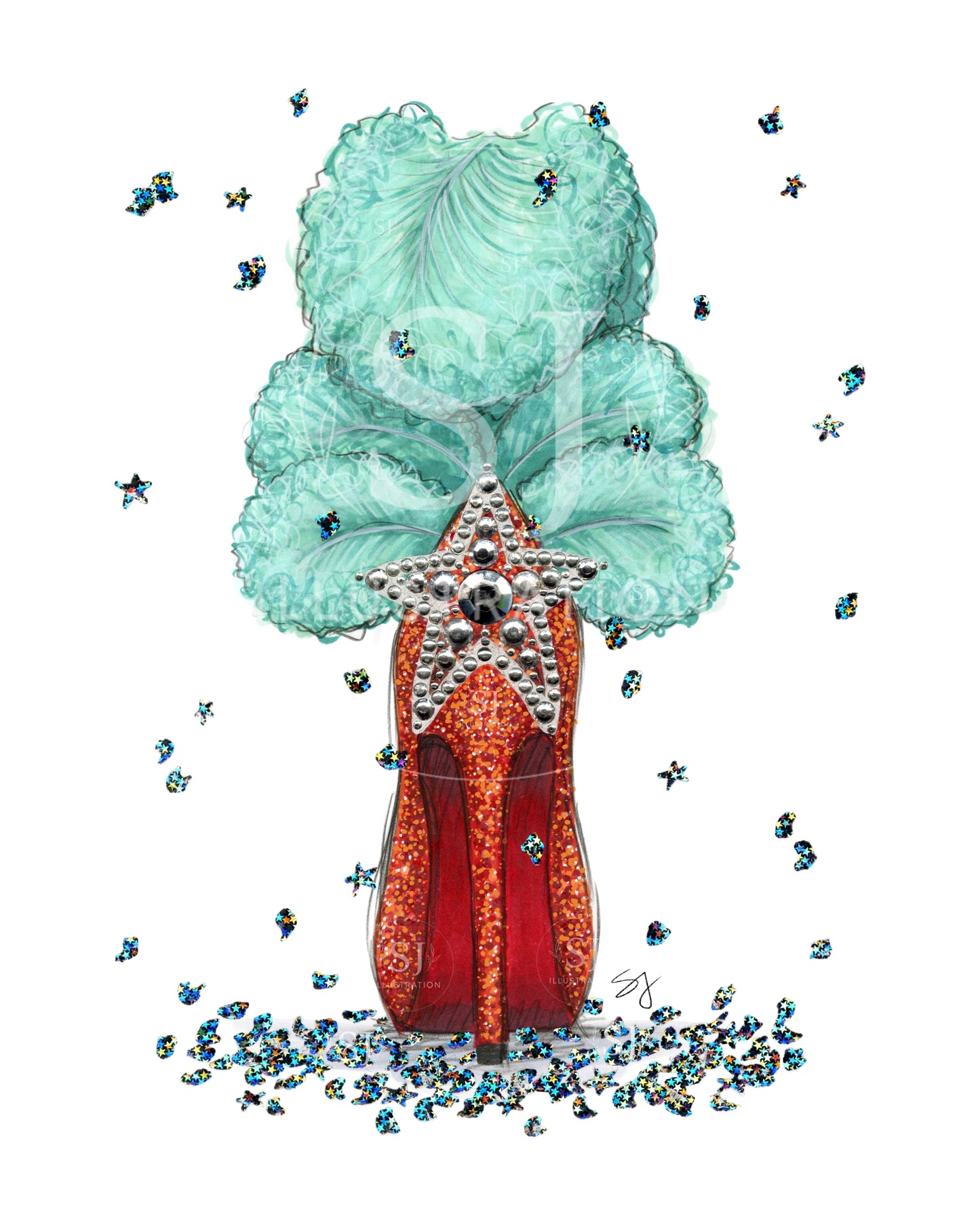 Step Into A New Era | Showgirl Album Inspired Stiletto Illustration (EMBELLISHED PRINT)