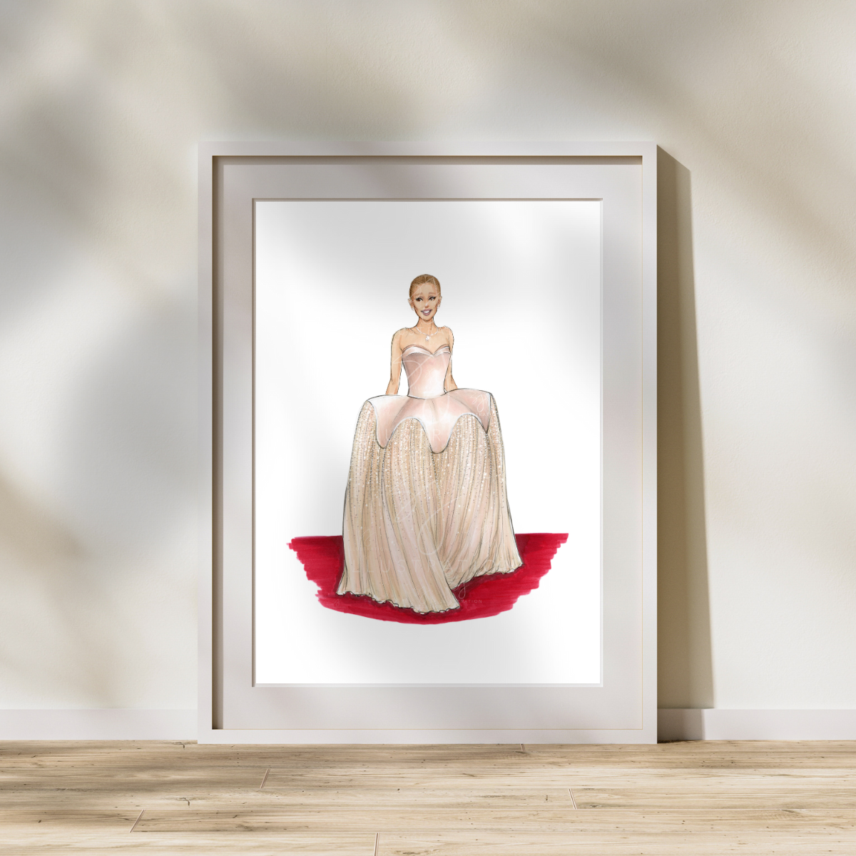 Stunning in Blush (Ariana Grande in Schiaparelli) | Red Carpet Fashion Illustration (EMBELLISHED PRINT)