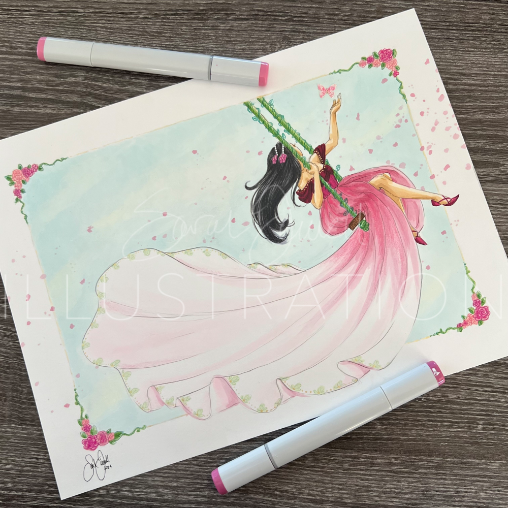 Swinging Into Spring | Whimsical Illustration (LIMITED ORIGINAL)