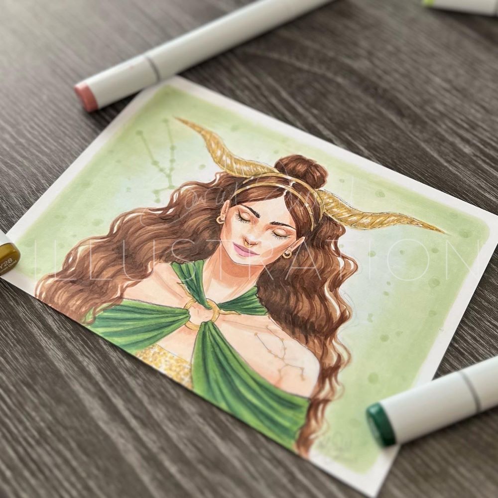Taurus | Zodiac Fashion Illustration (ORIGINAL)
