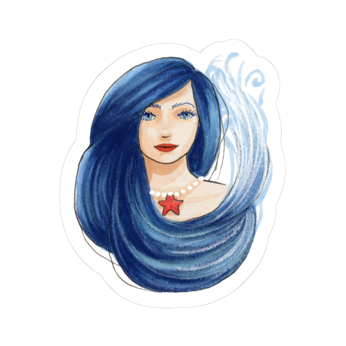 Wave Mermaid Portrait  |  Mermaid Illustration (STICKER)