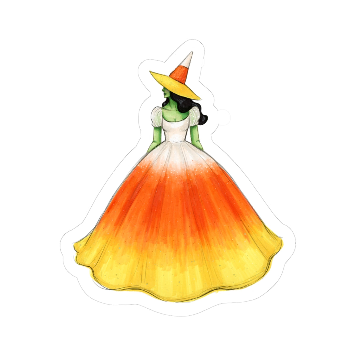 Candy Corn Witch  |  Fun Halloween Witch Fashion Illustration (STICKER)
