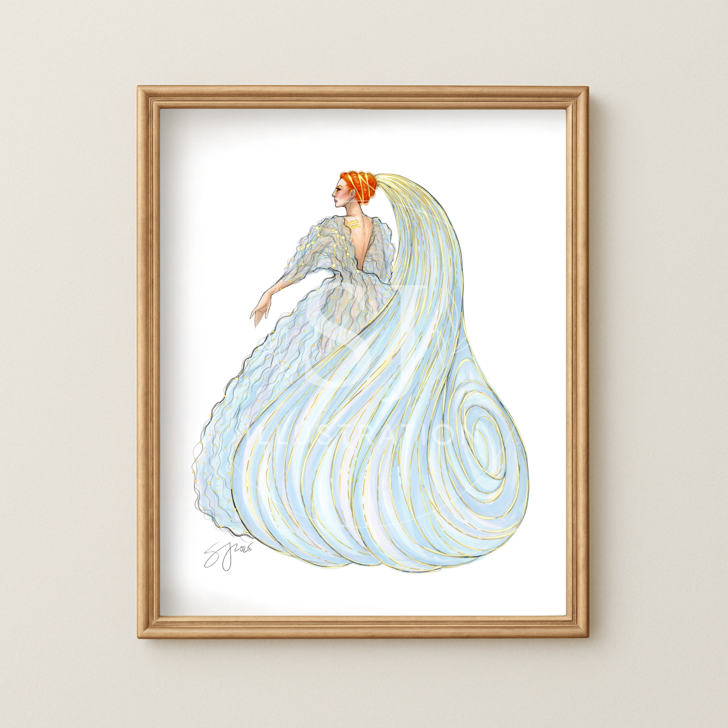 Aquarius (series 1)  |  Zodiac Fashion Illustration (ART PRINT)