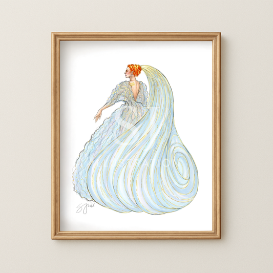 Aquarius (series 1)  |  Zodiac Fashion Illustration (ART PRINT)