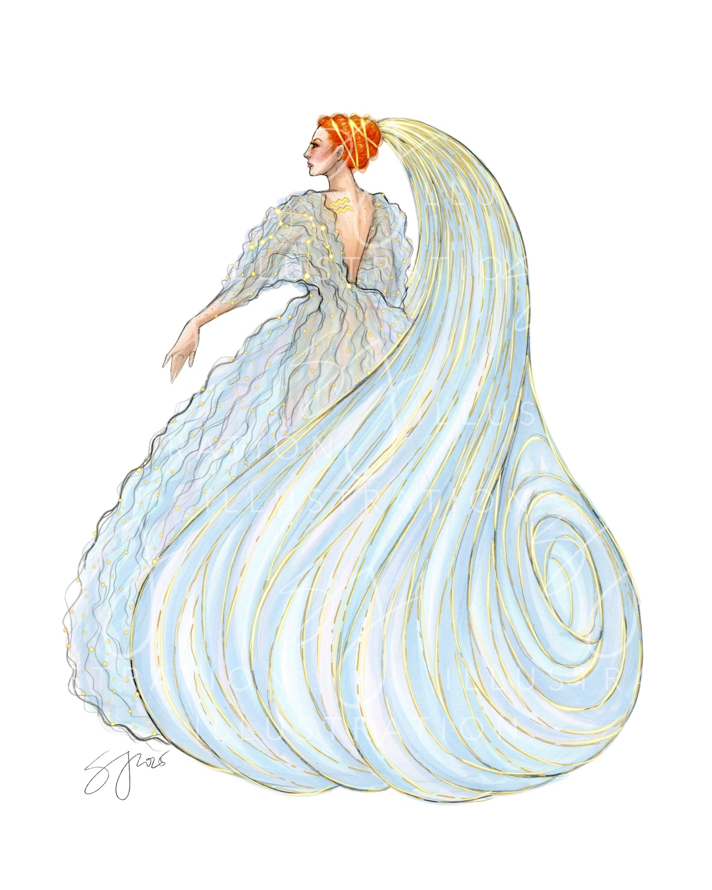 Aquarius (series 1)  |  Zodiac Fashion Illustration (ART PRINT)