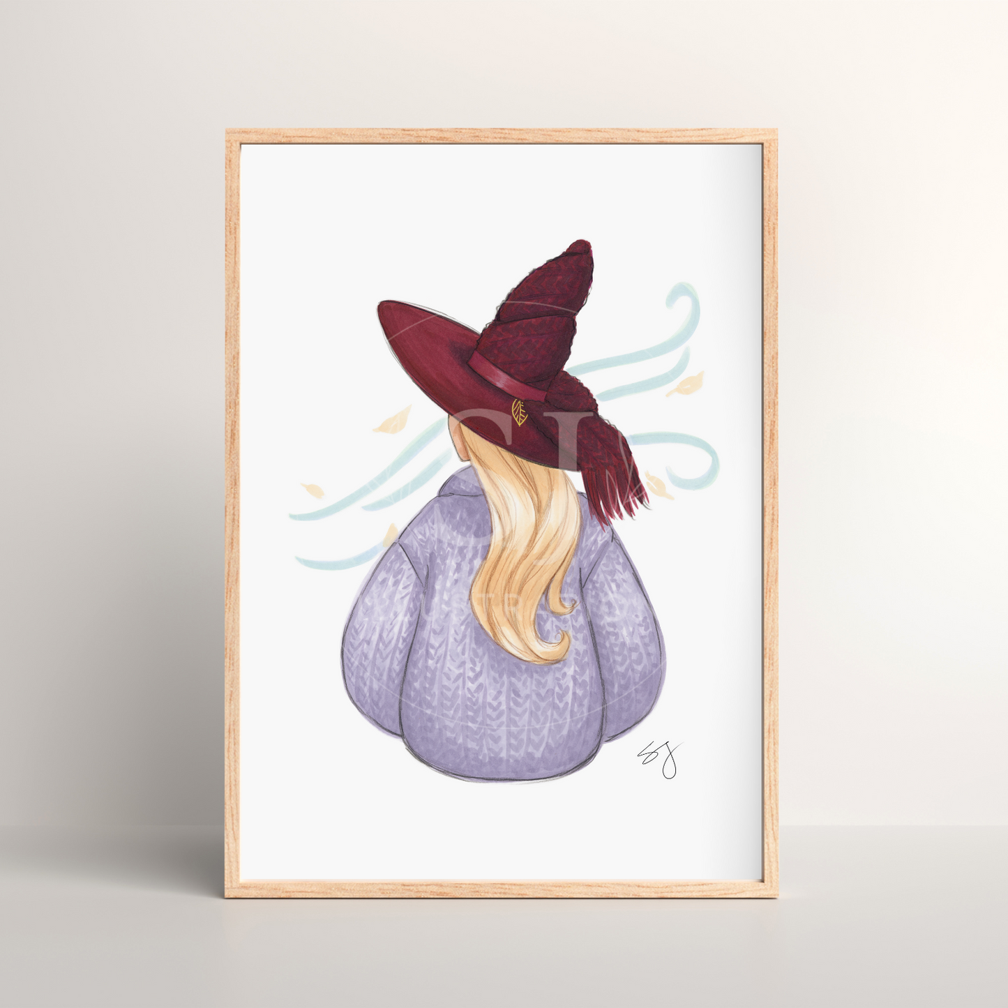 Brrrgundy Knit (Cozy Witch Series)  |  Cozy Witch Illustration (EMBELLISHED PRINT)