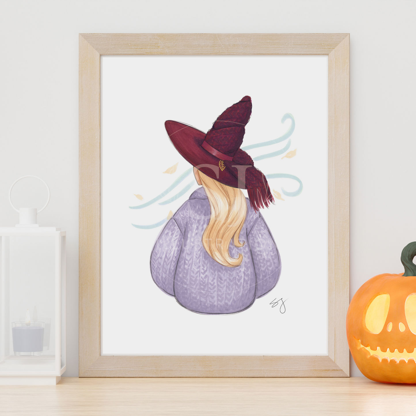 Brrrgundy Knit (Cozy Witch Series)  |  Cozy Witch Illustration (EMBELLISHED PRINT)