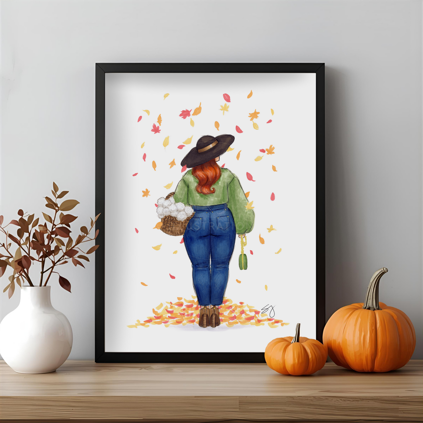 Changing Leaves  |  Curvy Fall Fashion Illustration (EMBELLISHED PRINT)