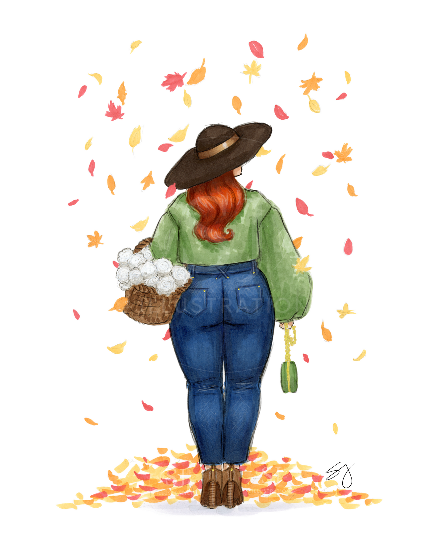Changing Leaves  |  Curvy Fall Fashion Illustration (EMBELLISHED PRINT)