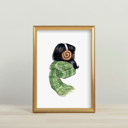 Cinnamon Roll Earmuffs  |  Fun Winter Fashion Illustration (PRINT)