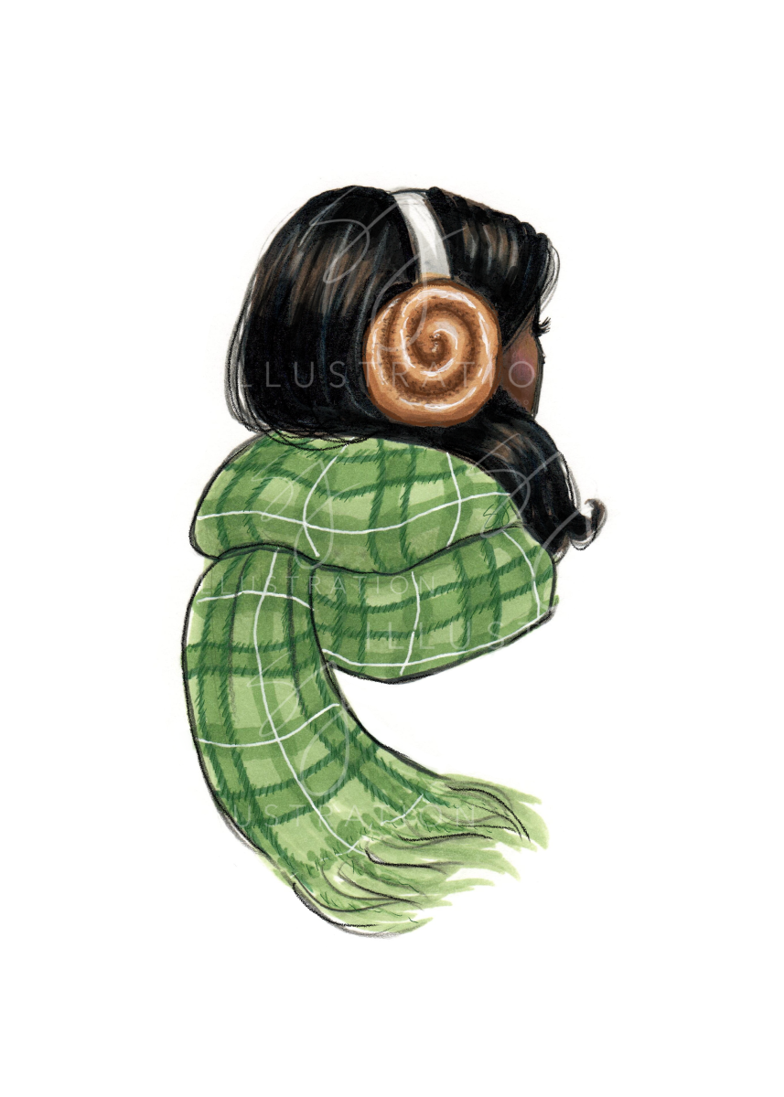 Cinnamon Roll Earmuffs  |  Fun Winter Fashion Illustration (PRINT)