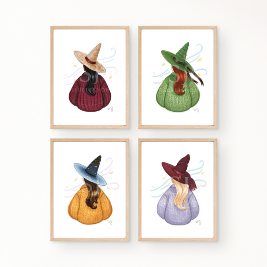 Cozy Witch Series Fall Bundle  |  Cozy Witch Illustrations (EMBELLISHED PRINT BUNDLE)