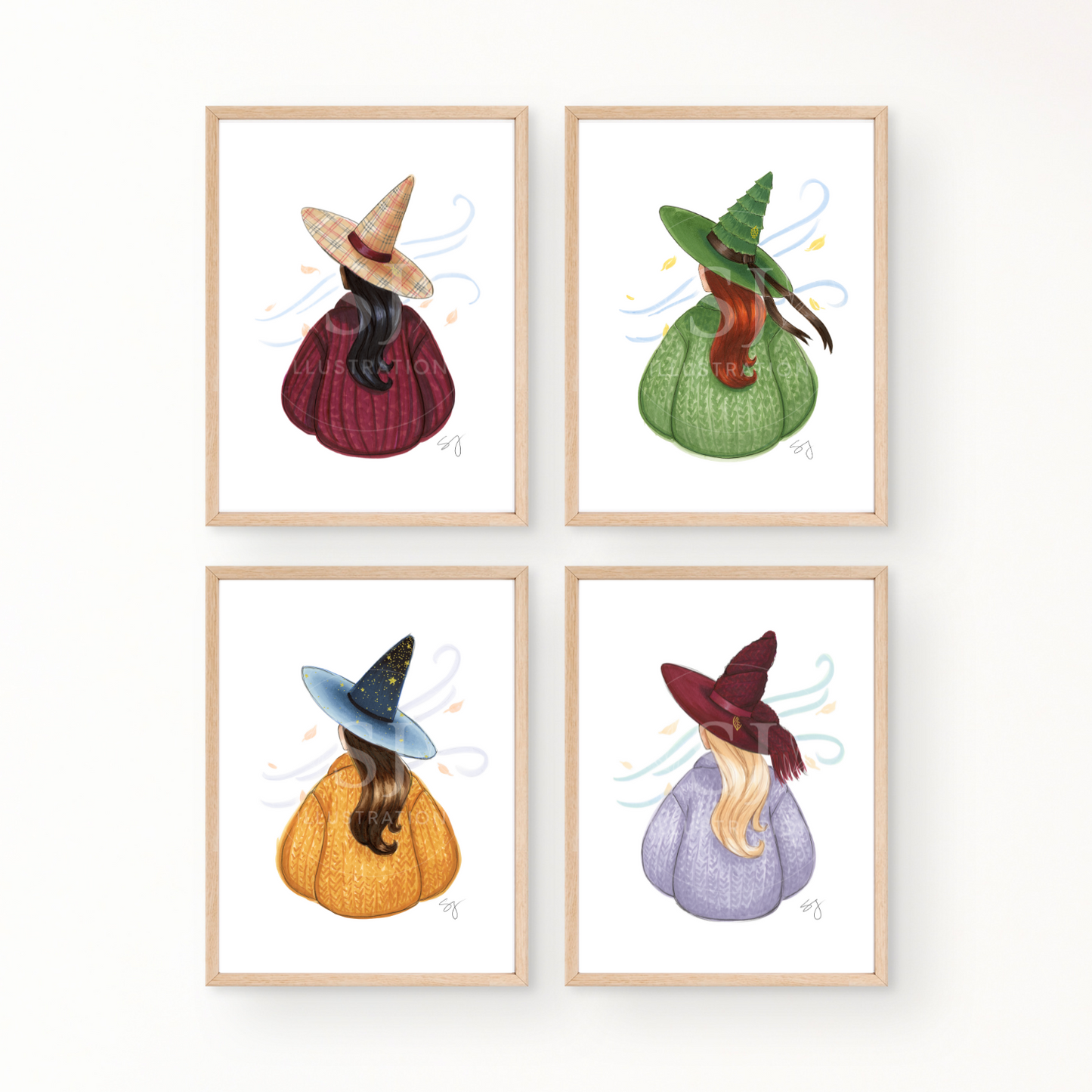 Cozy Witch Series: Brrrgundy Knit  |  Cottagecore Witch Illustration (EMBELLISHED PRINT)