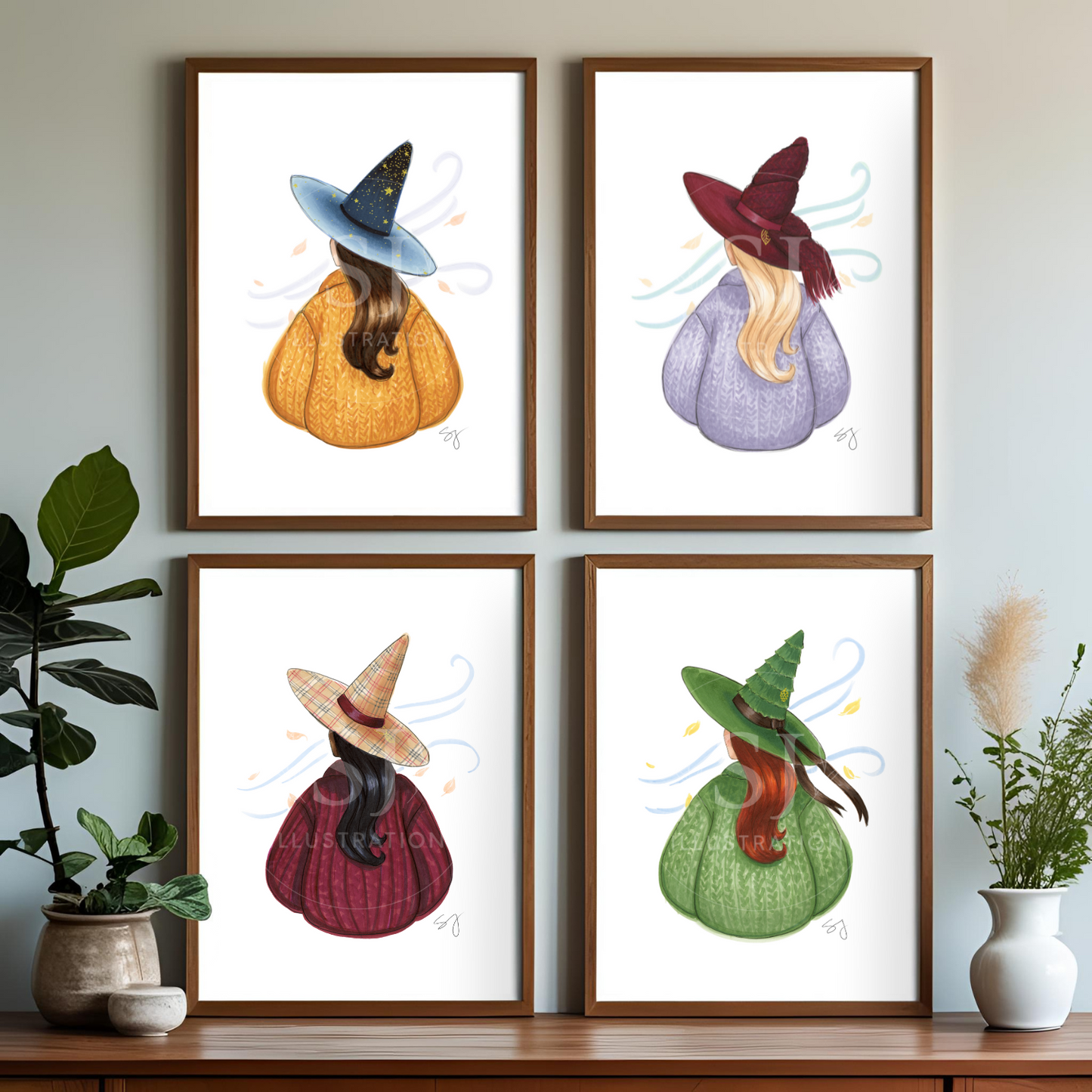 Cozy Witch Series Fall Bundle  |  Cozy Witch Illustrations (EMBELLISHED PRINT BUNDLE)