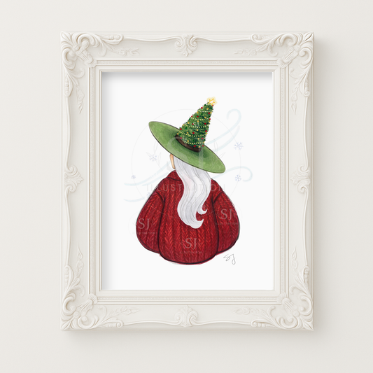 Cozy Christmas Witch (Cozy Witch Series)  |  Christmas Holiday Witch Illustration (EMBELLISHED PRINT)