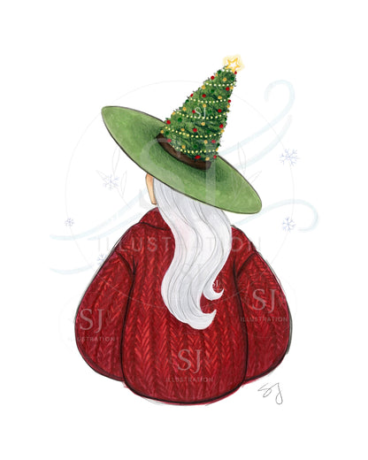 Cozy Christmas Witch (Cozy Witch Series)  |  Christmas Holiday Witch Illustration (EMBELLISHED PRINT)