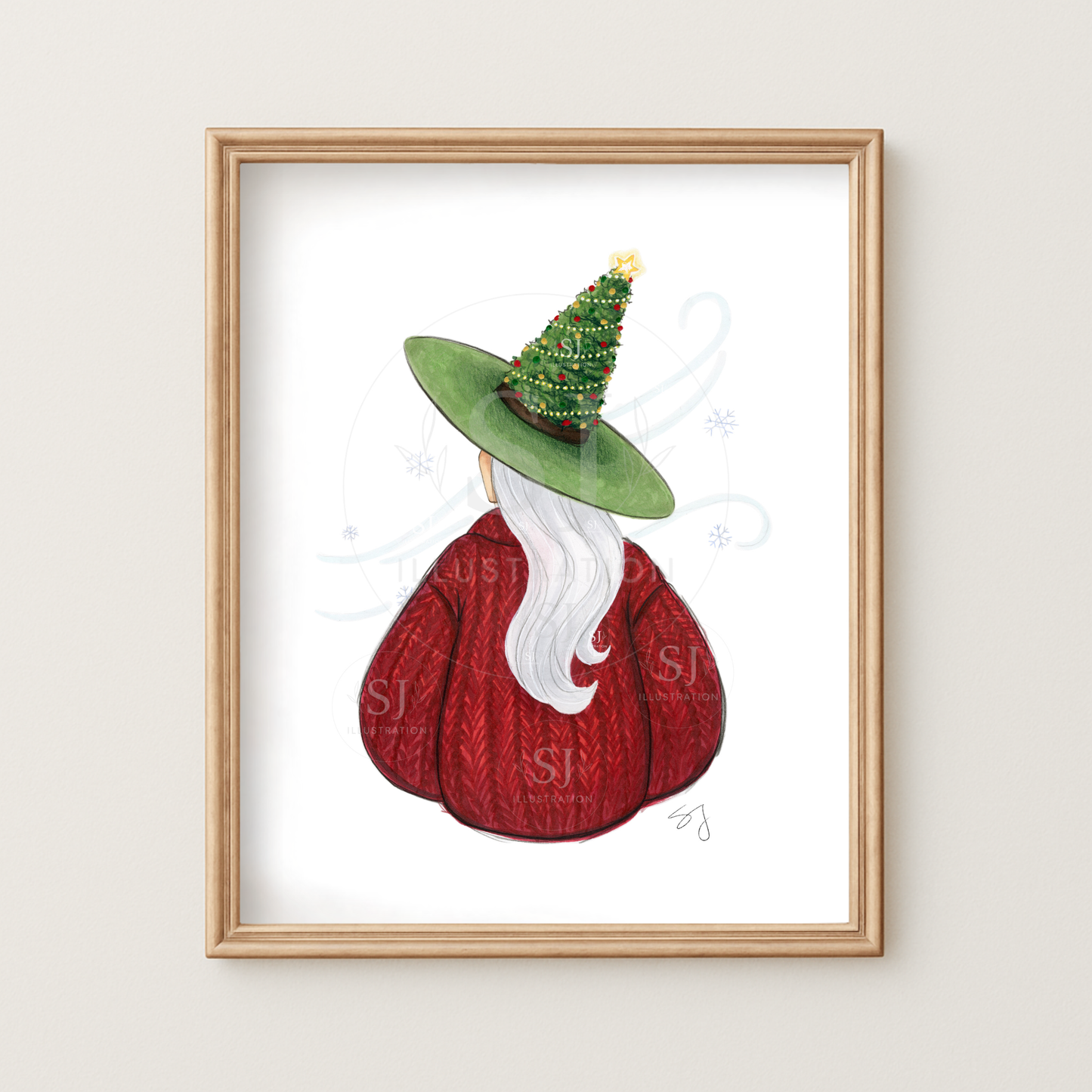 Cozy Christmas Witch (Cozy Witch Series)  |  Christmas Holiday Witch Illustration (EMBELLISHED PRINT)