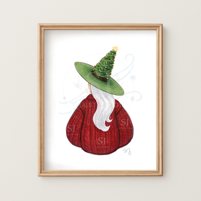 Cozy Christmas Witch (Cozy Witch Series)  |  Christmas Holiday Witch Illustration (EMBELLISHED PRINT)