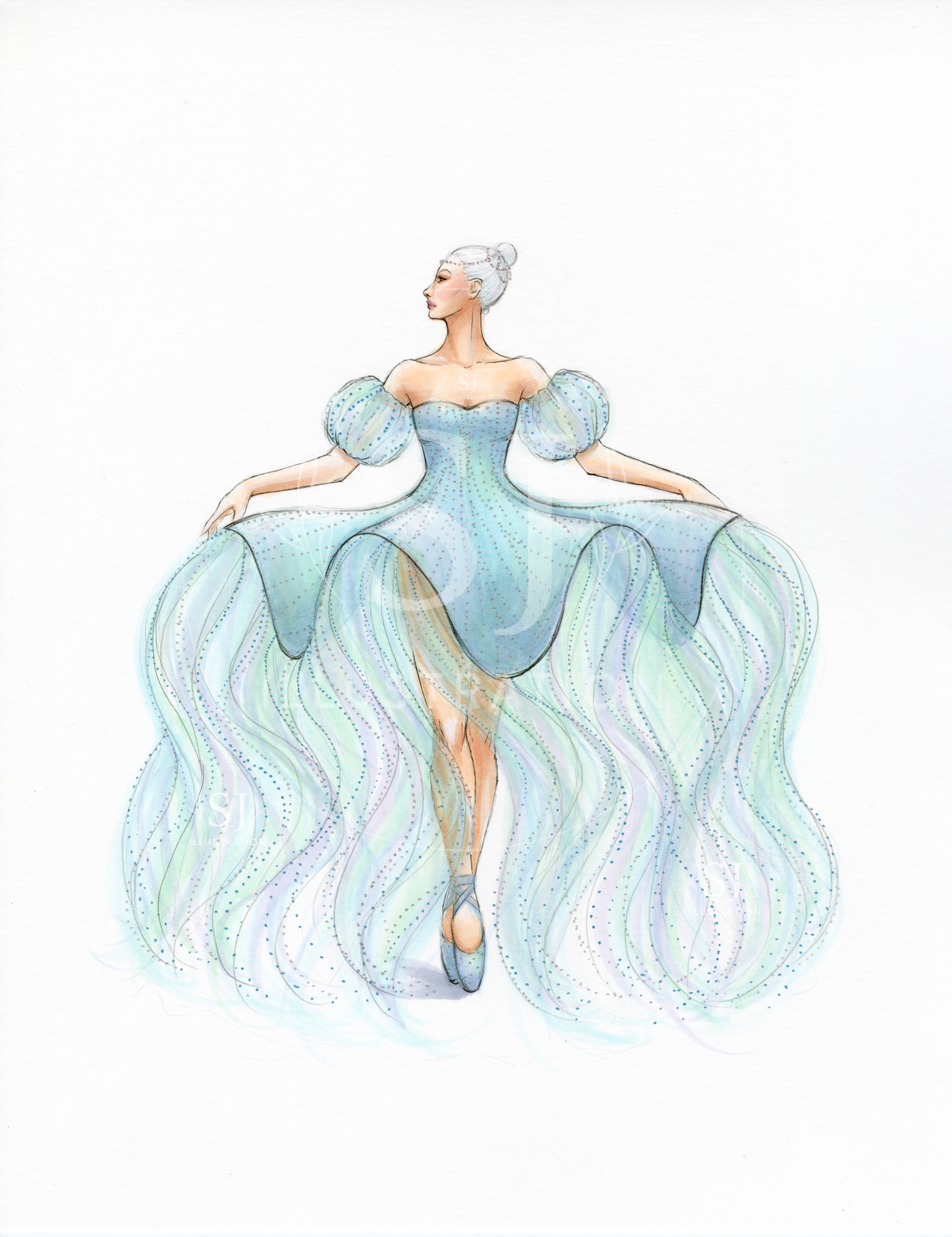 Dance of the Jellyfish  |  Whimsical Ballerina Fashion Illustration (ORIGINAL)