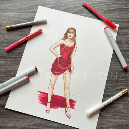 Glittering at the Grammys 2025  |  Taylor Swift Red Carpet Fashion Illustration (ORIGINAL)
