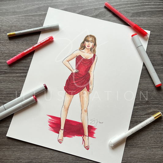 Glittering at the Grammys 2025  |  Taylor Swift Red Carpet Fashion Illustration (ORIGINAL)