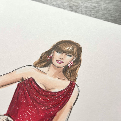 Glittering at the Grammys 2025  |  Taylor Swift Red Carpet Fashion Illustration (ORIGINAL)