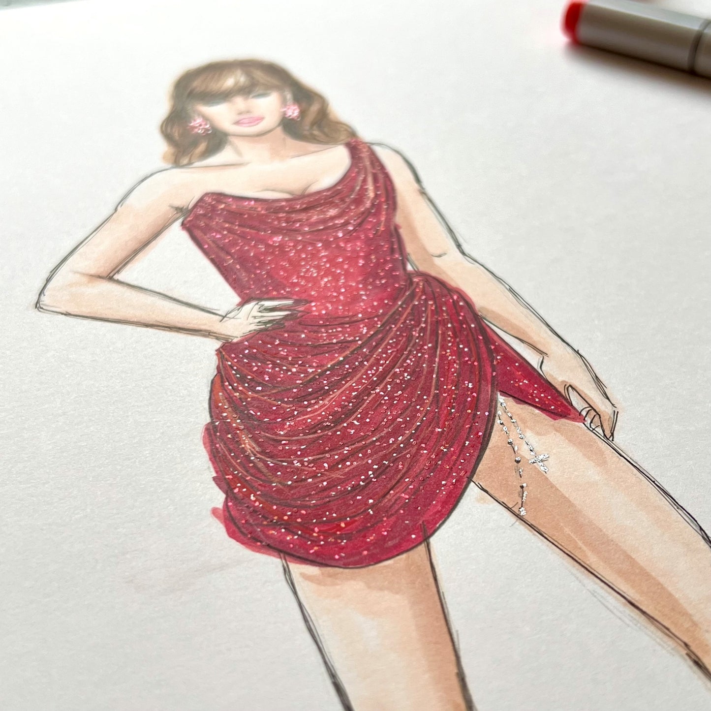 Glittering at the Grammys 2025  |  Taylor Swift Red Carpet Fashion Illustration (ORIGINAL)