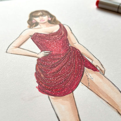 Glittering at the Grammys 2025  |  Taylor Swift Red Carpet Fashion Illustration (ORIGINAL)