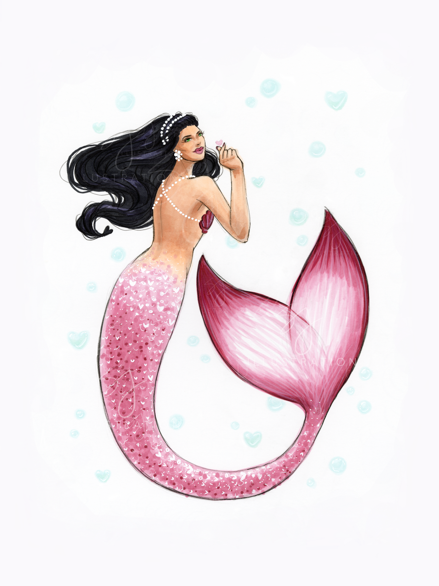 Hearts of the Ocean  |  Whimsical Mermaid Illustration (ART PRINT)