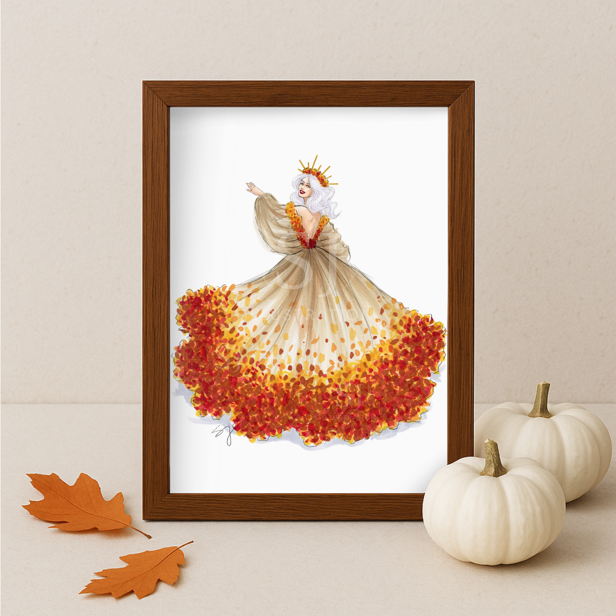 Leafy Queen  |  Fall Fashion Illustration (EMBELLISHED PRINT)