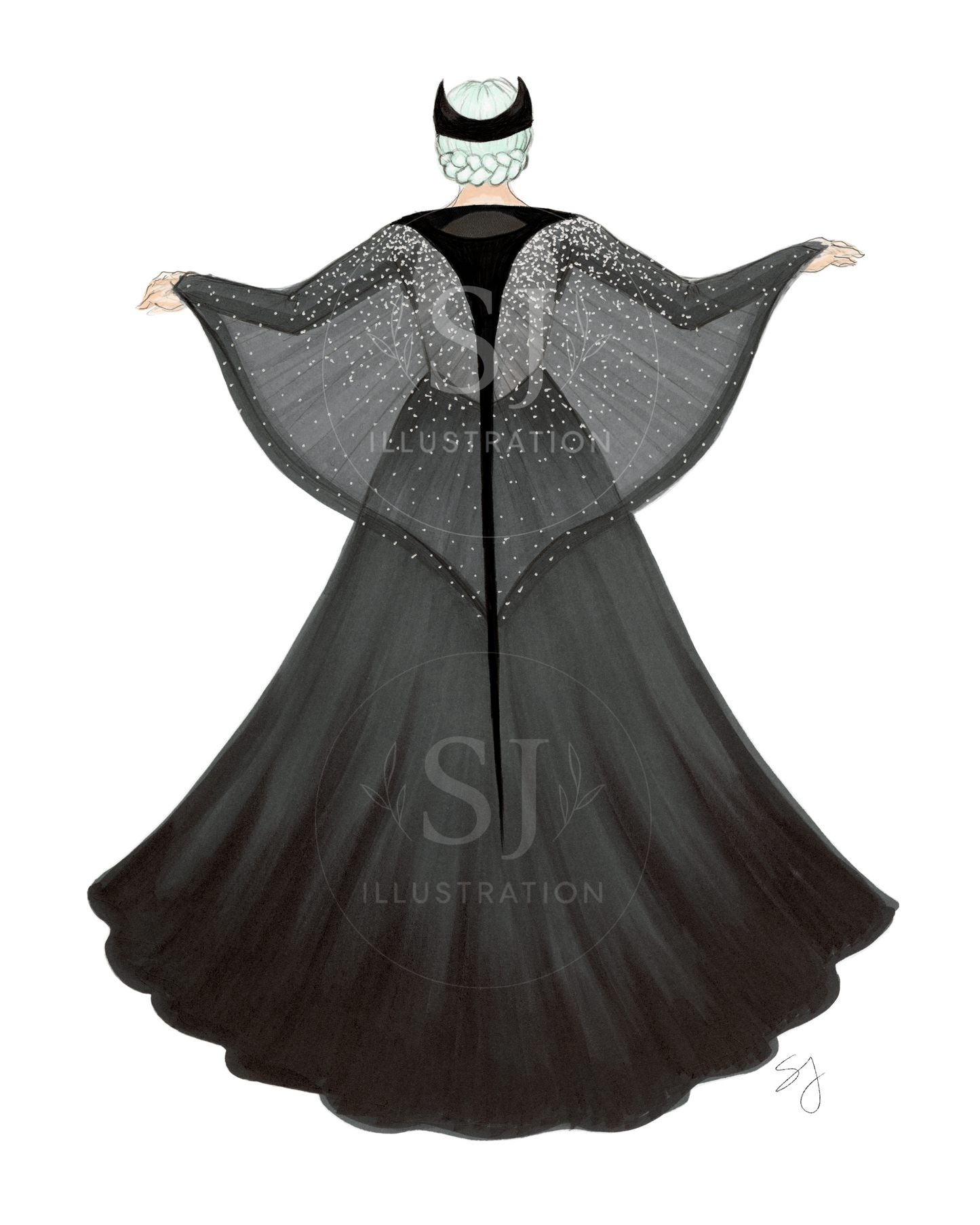 Manta Ray Cape |  Whimsical Fashion Illustration (EMBELLISHED PRINT)