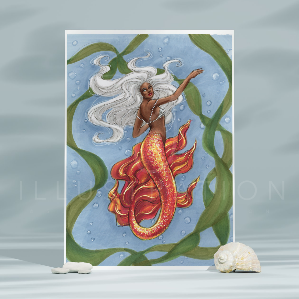 Underwater Flame Mermaid | Fantasy & Myth Illustration (PRINT)