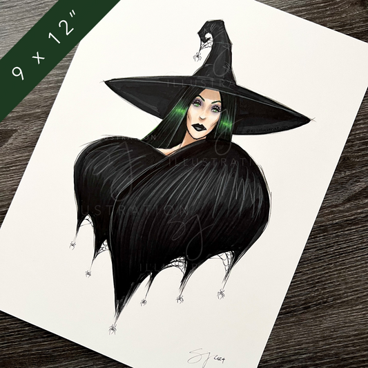 Monochrome Noir  |  Witchy Halloween Fashion Illustration (ORIGINAL)