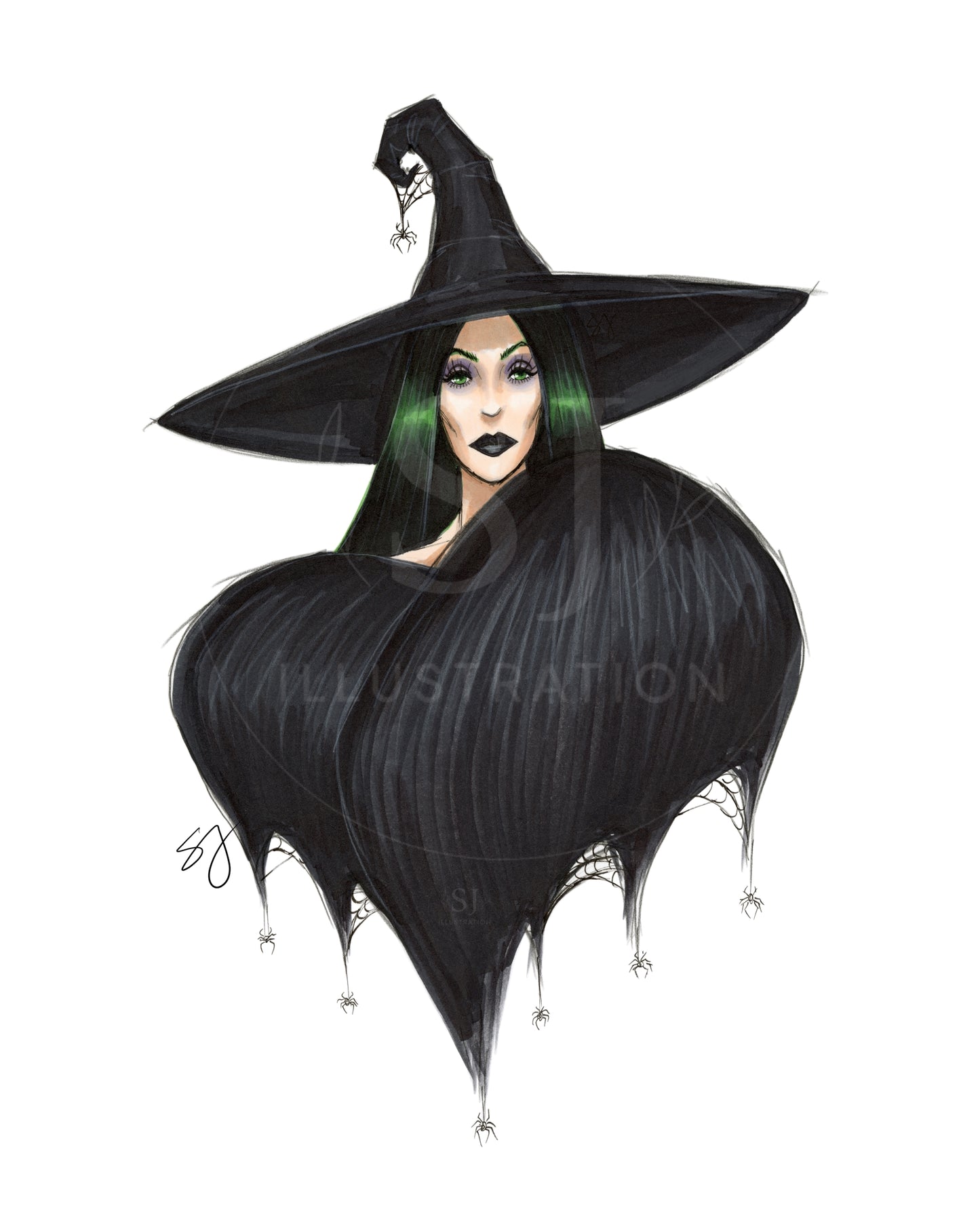 Monochrome Noir  |  Witchy Halloween Fashion Illustration (ART PRINT)